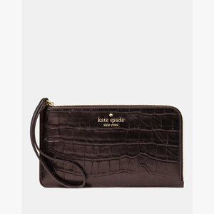 NWT Kate Spade Lucy Croc Embossed Medium L-Zip Wristlet in Hot Fudge - MSRP $159